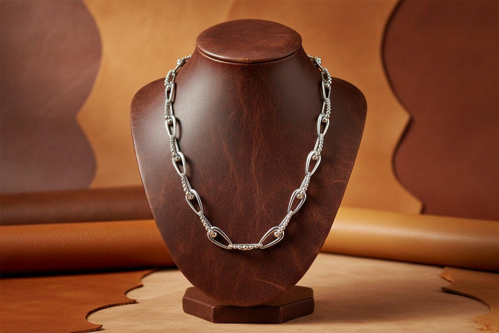 (S2205327) Sterling Silver Oval Link Necklace with Bujukan Connectors 16"