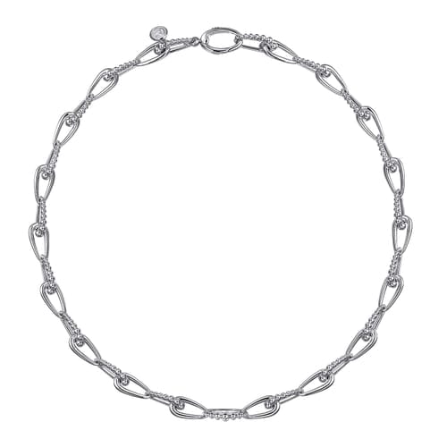 (S2205327) Sterling Silver Oval Link Necklace with Bujukan Connectors 16"