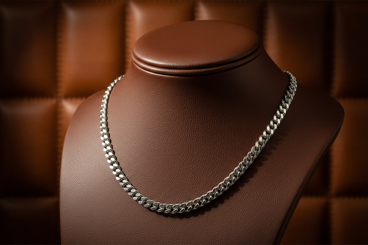 Sterling Silver Rhd 4.8mm Miami Cuban Link Chain 22"