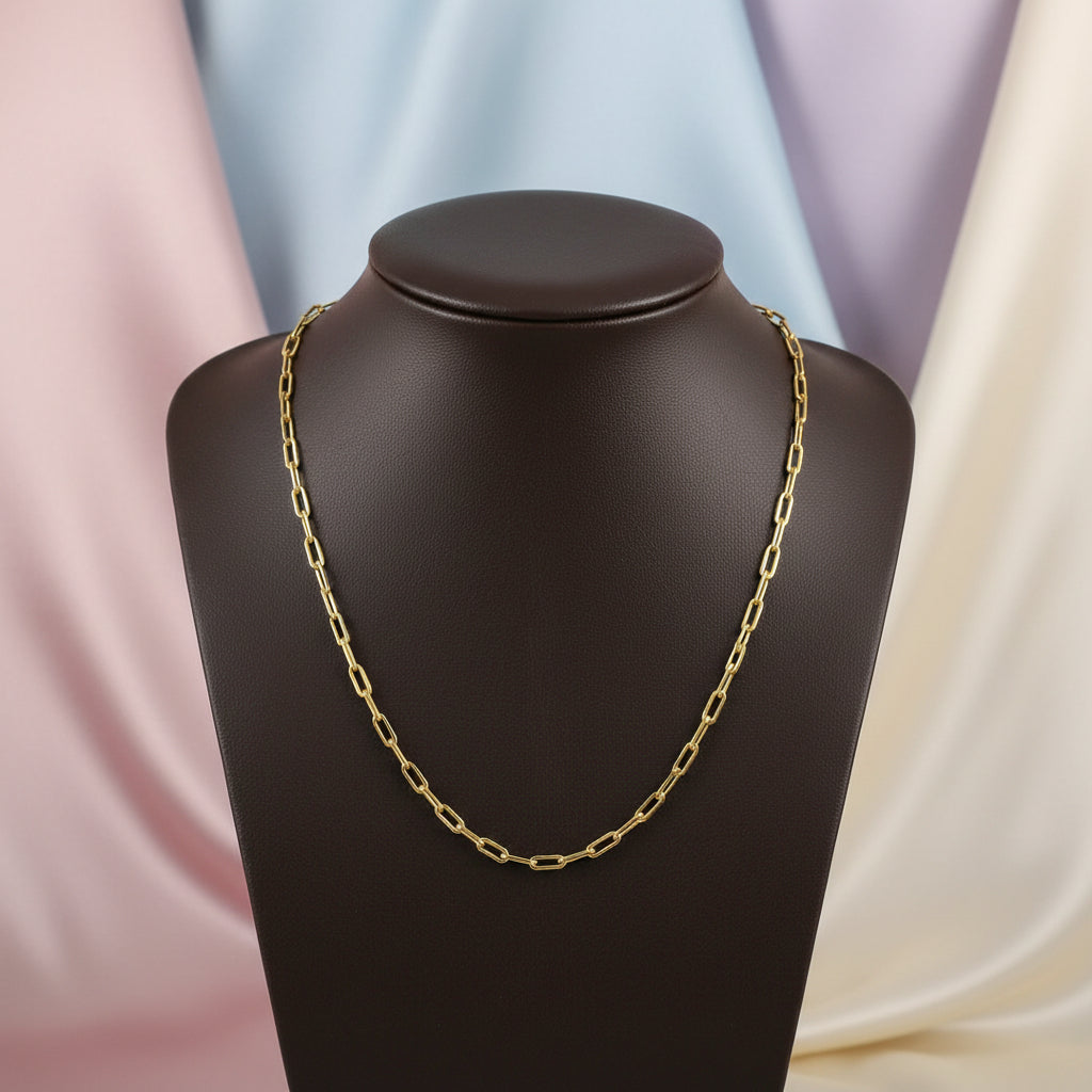 10K YG 2mm Paperclip Chain 18"+2" extender
