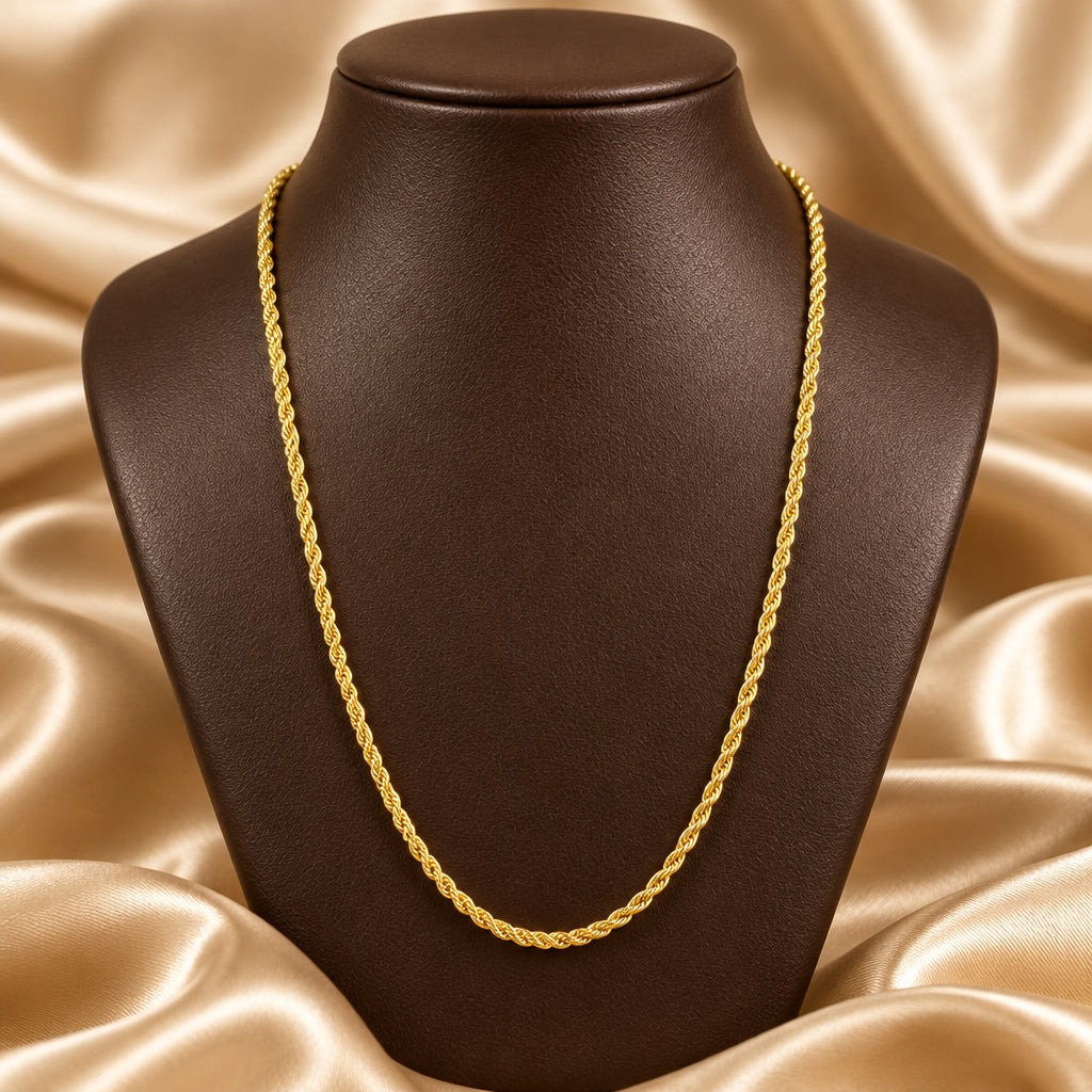 10K YG 1.4mm Rope Chain 18"+2" extender