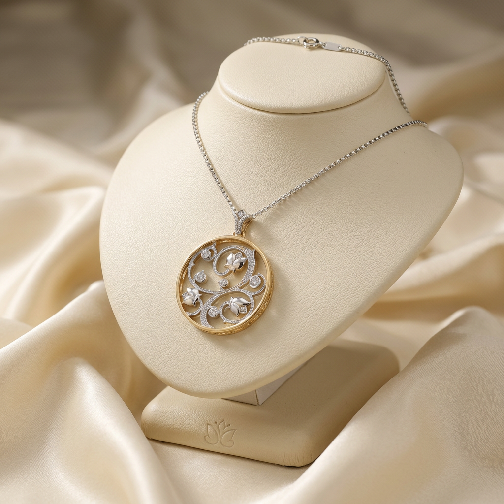 14K White & rose gold diamond "Enchanted Garden" pendant with chain