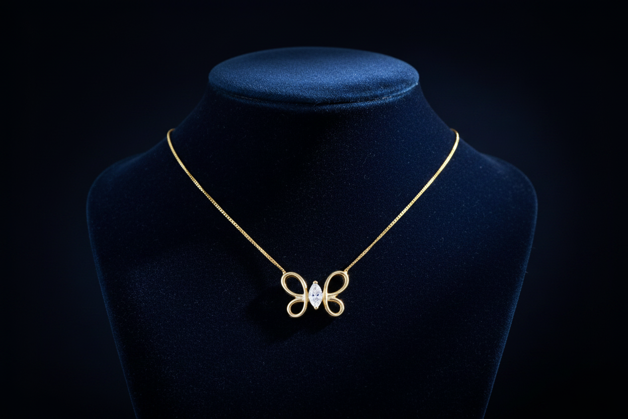 10K YG 0.15ct VS2,F Marquise Lab Grown Diamond Butterfly Pendant w/ Chain "Luxe"