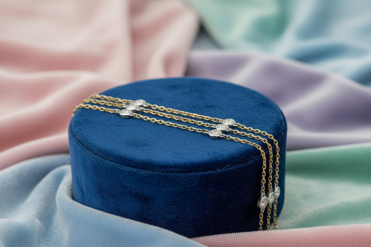 14K YG WG .68TW 3-ROW DIAMOND CHAIN BRACELET