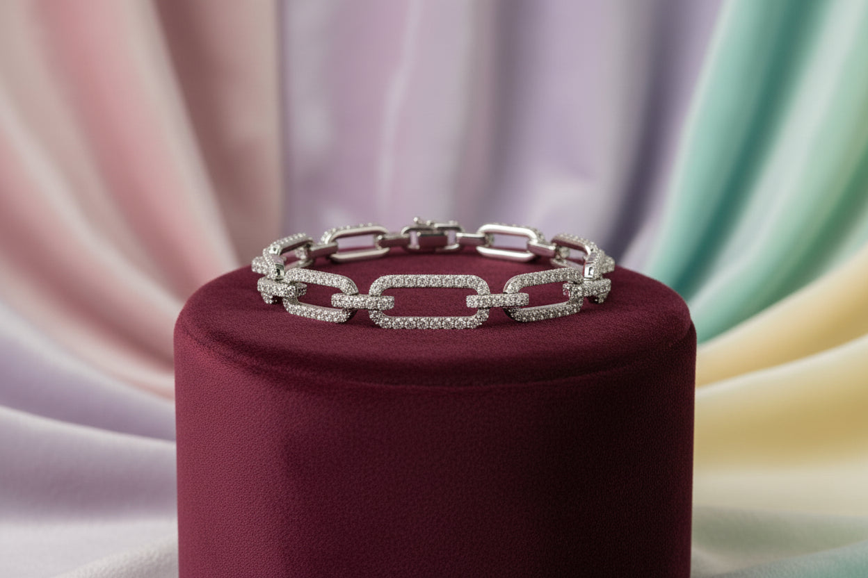 14K WG .35TW DIAMOND PAPERCLIP CHAIN BRACELET