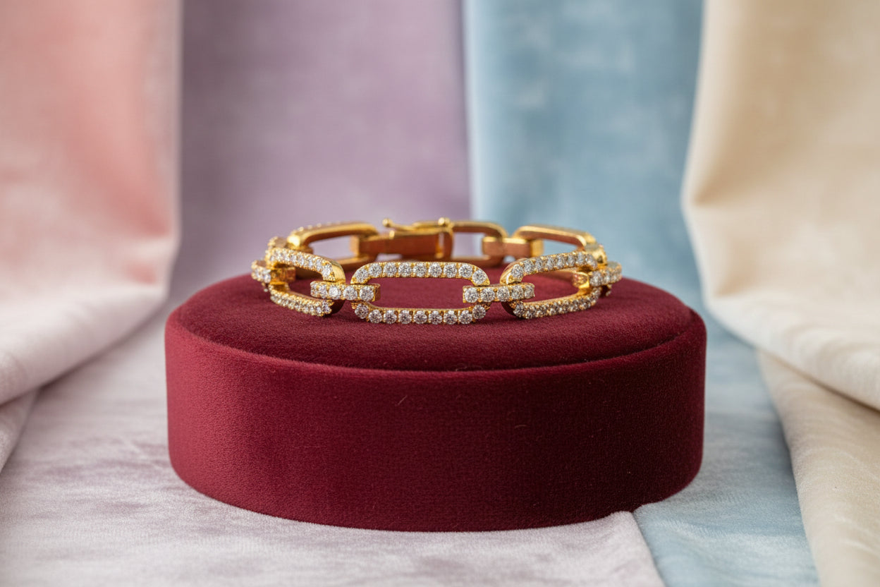 14K YG .35TW DIAMOND PAPERCLIP CHAIN BRACELET