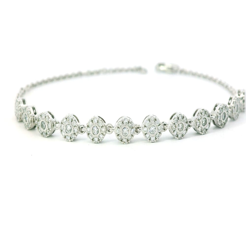 14K White gold diamond cluster bracelet