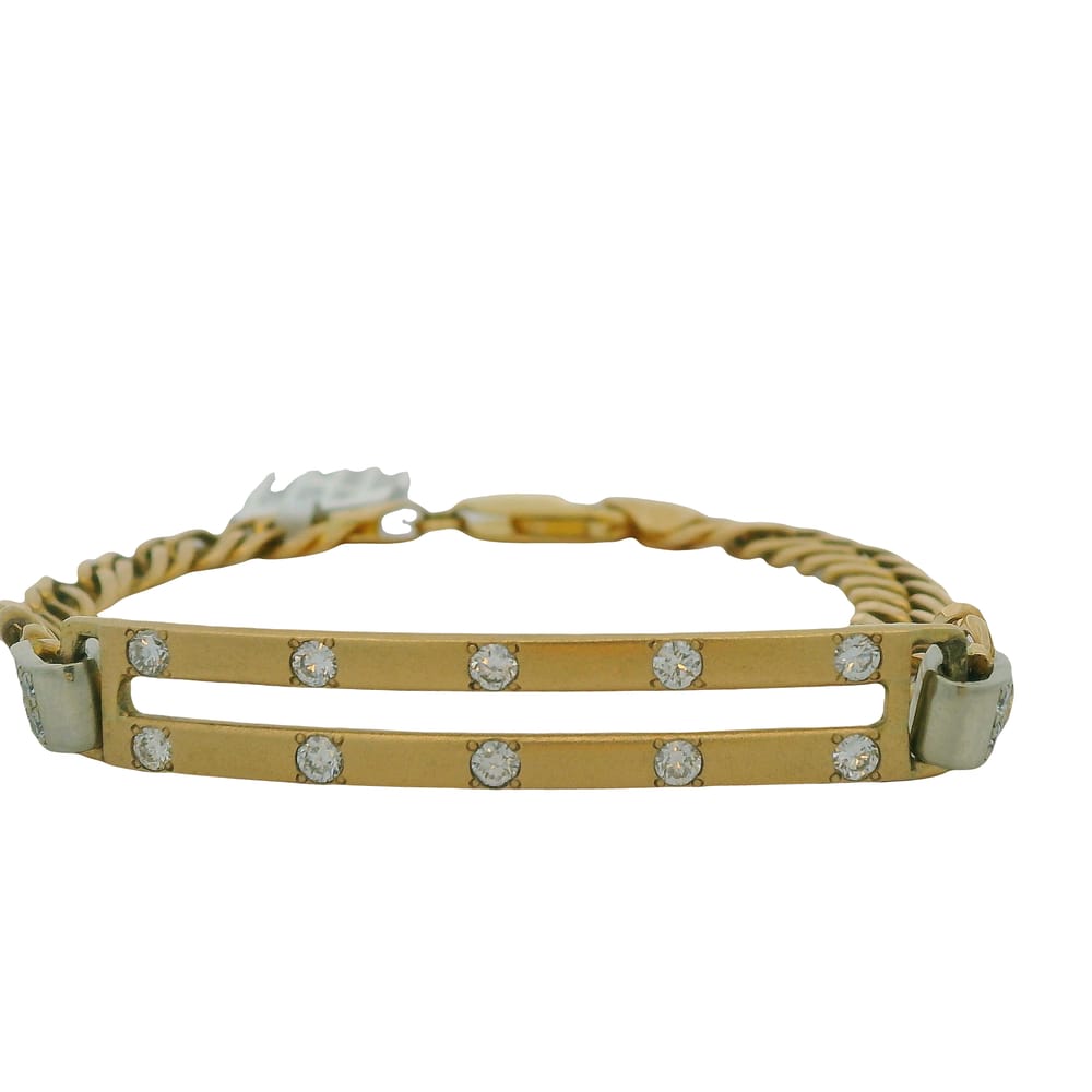 14K YELLOW GOLD BRACLET WITH DIAMONDS 7" 10 ROUND DIAMONDS 0.42CT TW ON THE PLATE WITH TEXTURED P...