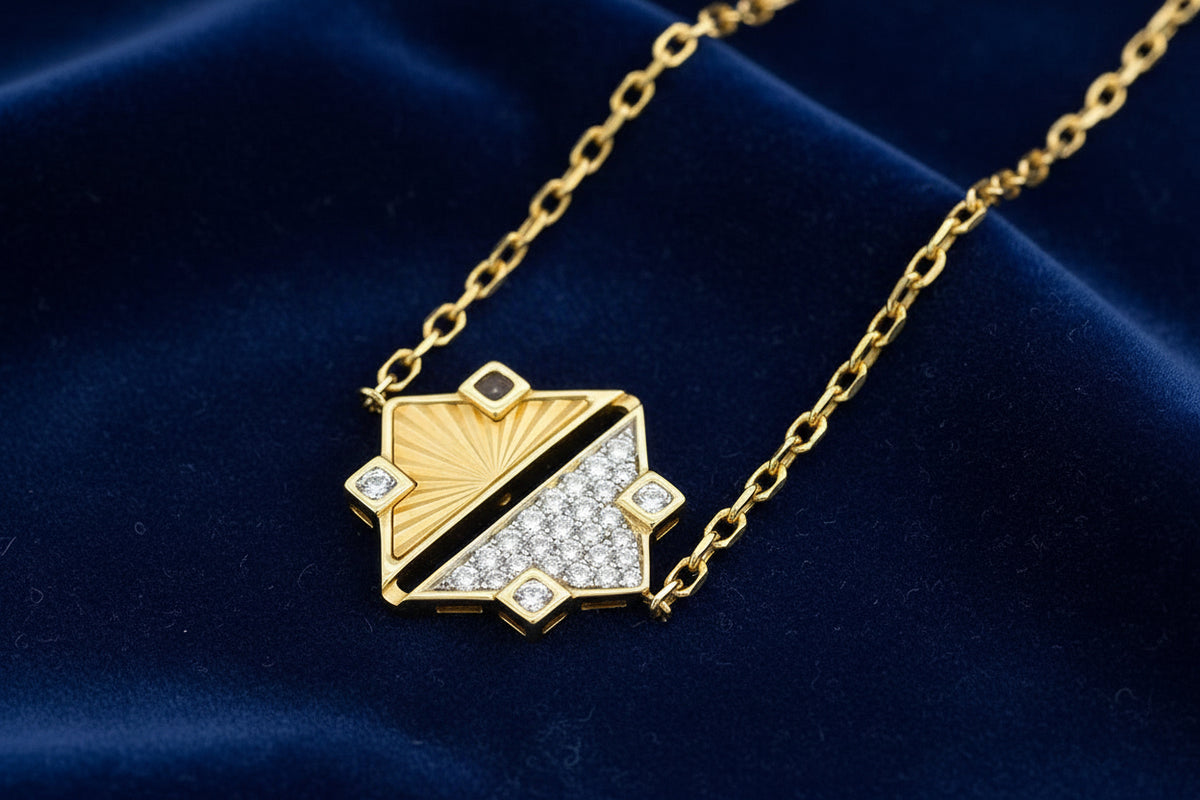 "BIRKS MUSE" 18K YG 0.11CTW DIAMOND SMALL GUILLOCHE BRACELET 7.5"