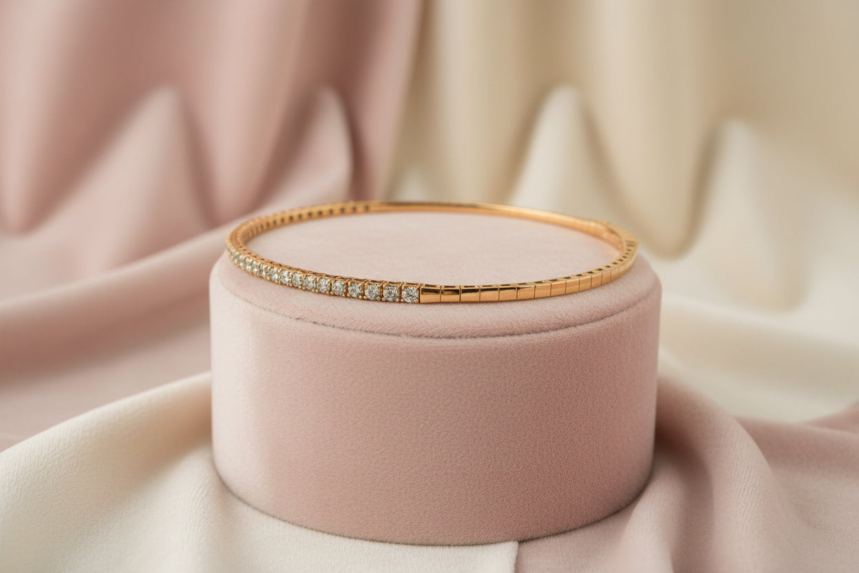 14K RG 0.95CTW DIAMOND FLEX HINGED BRACELET 6.75"