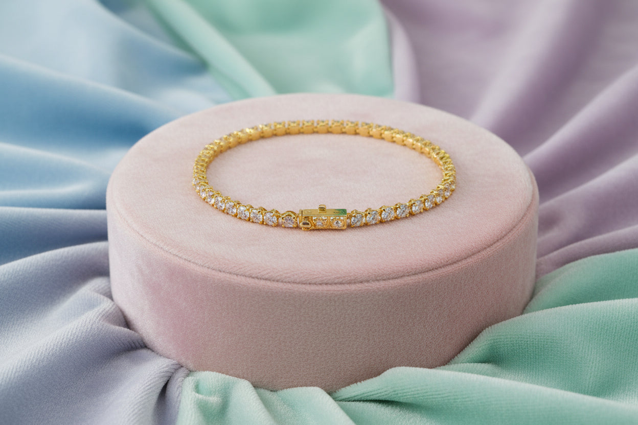 14K YG 6.50ctw VS2, F BR Lab Grown Diamond Tennis Bracelet