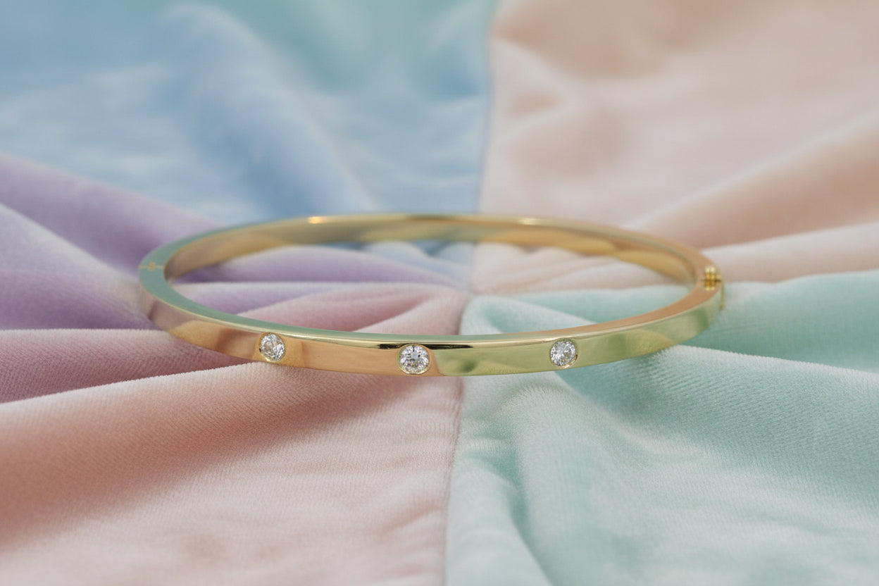 14K YG 0.49ctw Gypsy Set Diamond Bangle (Flex) Size 6.75