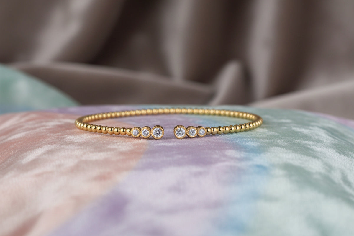 (S2203410) 14K YG 0.24CTW Bezel Set Diamond Bujukan Bead Split Cuff Bracelet "Gabriel & Co"