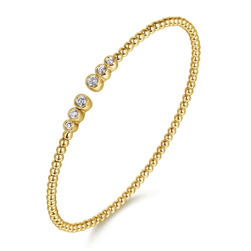 (S2203410) 14K YG 0.24CTW Bezel Set Diamond Bujukan Bead Split Cuff Bracelet "Gabriel & Co"