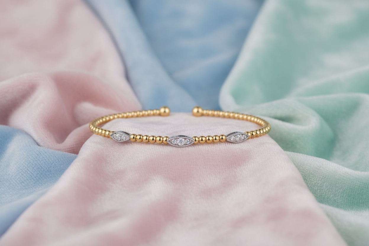 (S2203409) 14K YG/WG 0.17CTW Diamond Bujukan Bangle Size 5.75 "Gabriel & Co"