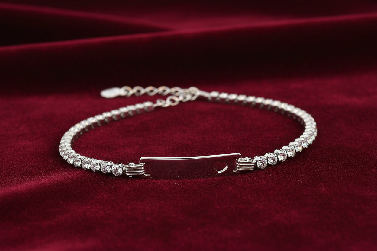SS RHD CHILDS CZ ID BRACELET WITH HEART