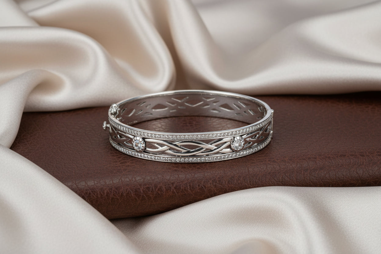 SS OXIDIZED CZ BRAVE HEART BANGLE LARGE