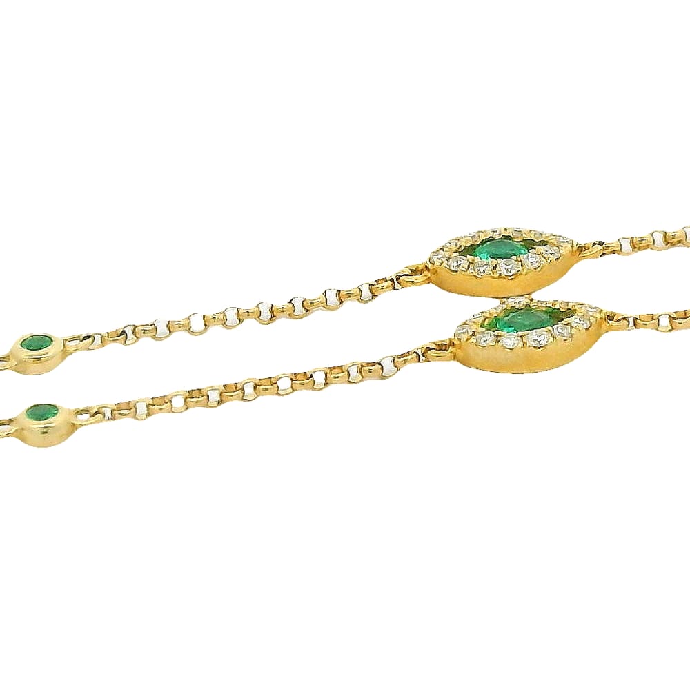 14K YG .25W EMERALD AND .14TW DIAMOND CHAIN BRACELET