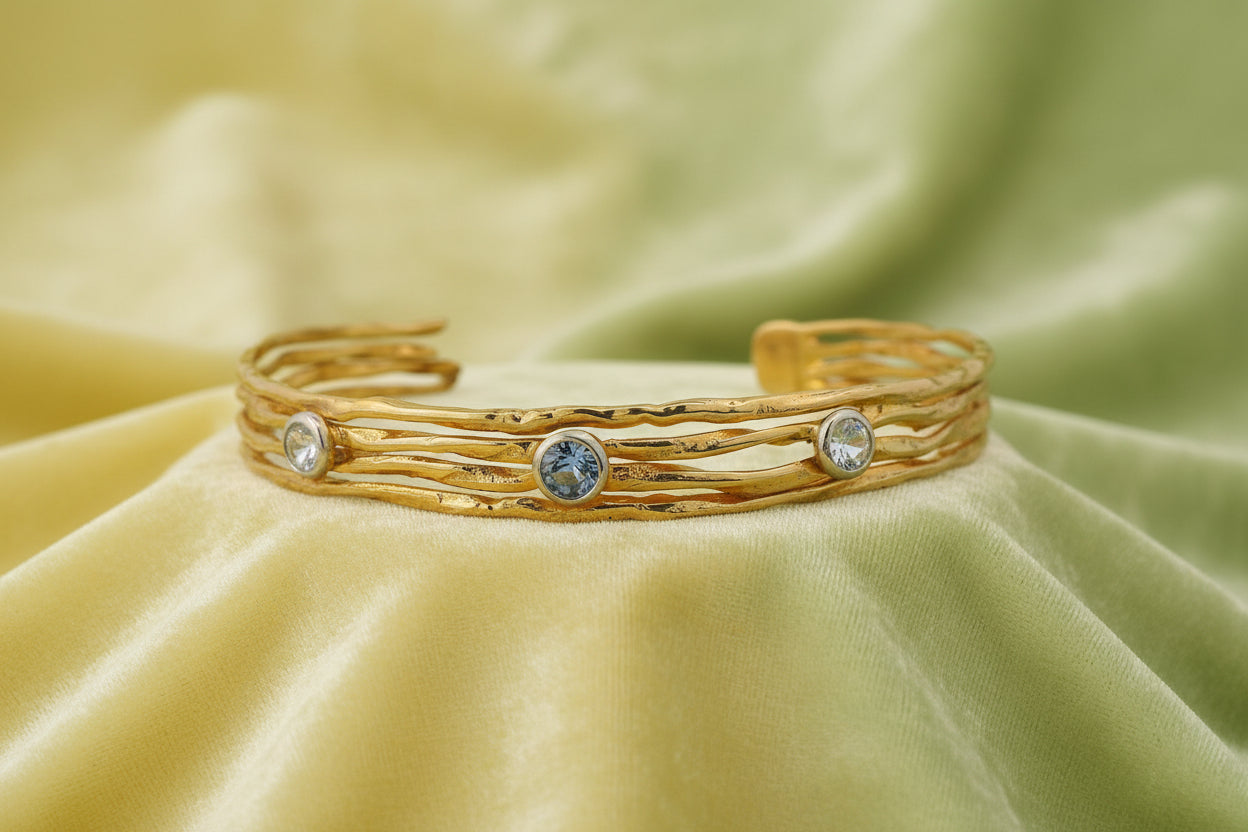 10K TWO TONE BRACELET WITH BLUE AND WHITE SAPPHIRES