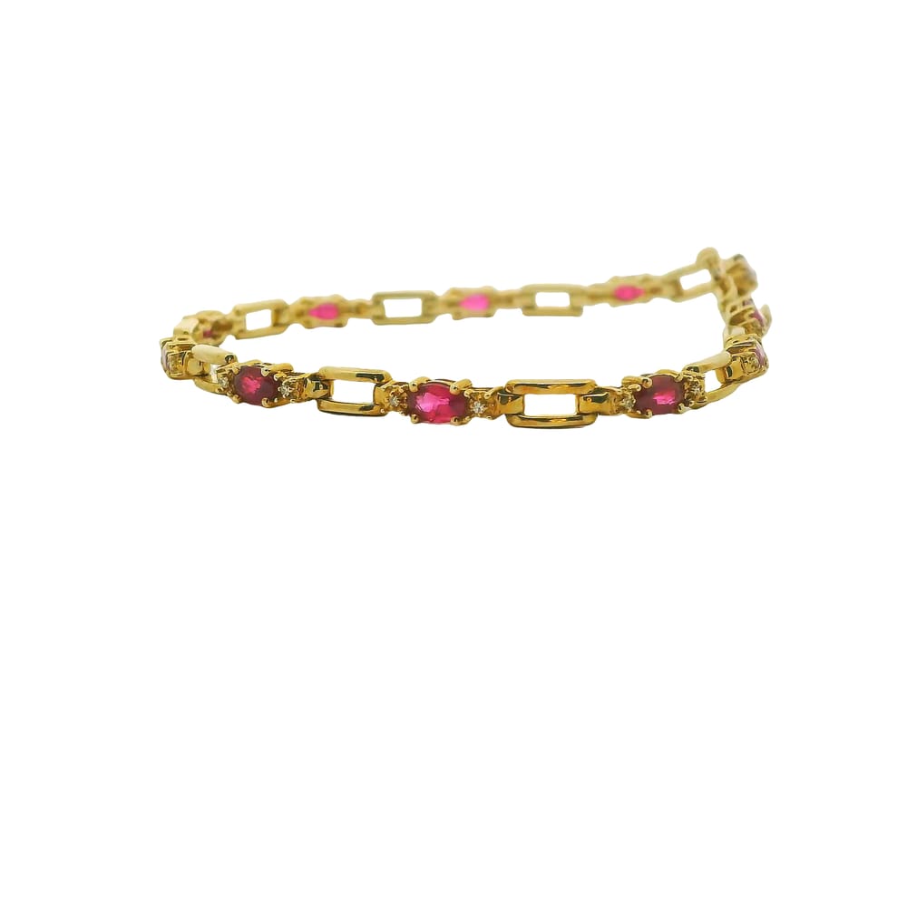 10K YG 5X3 OVAL RUBIES WITH 0.10CTW DIAMOND BRACELET