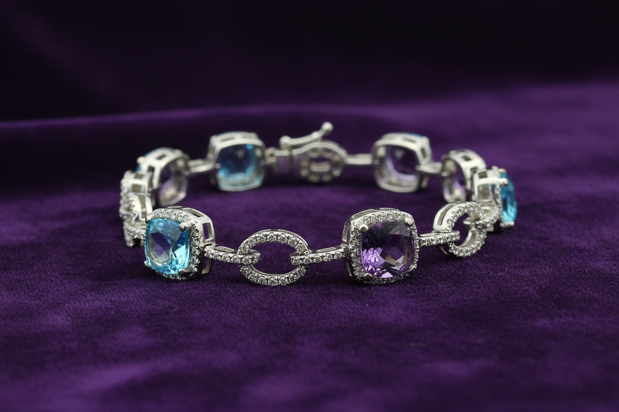 14K WG 0.97CTW DIAMOND, 8.14CTW SEMI PRECIOUS STONE BRACELET