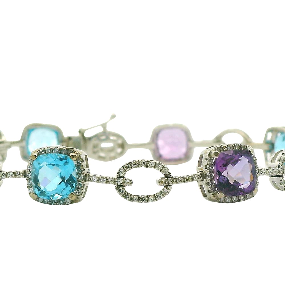 14K WG 0.97CTW DIAMOND, 8.14CTW SEMI PRECIOUS STONE BRACELET