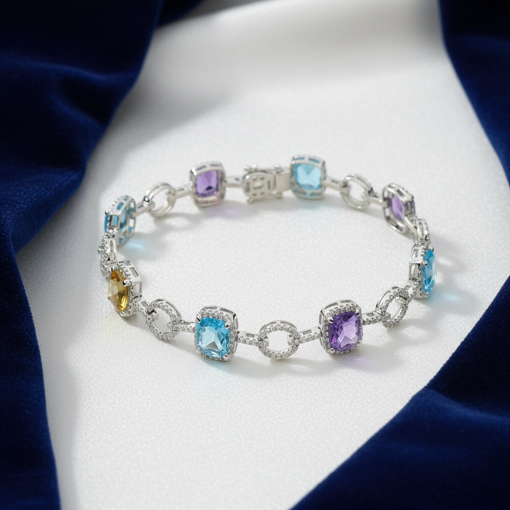 14K WG 0.97CTW DIAMOND, 8.14CTW SEMI PRECIOUS STONE BRACELET