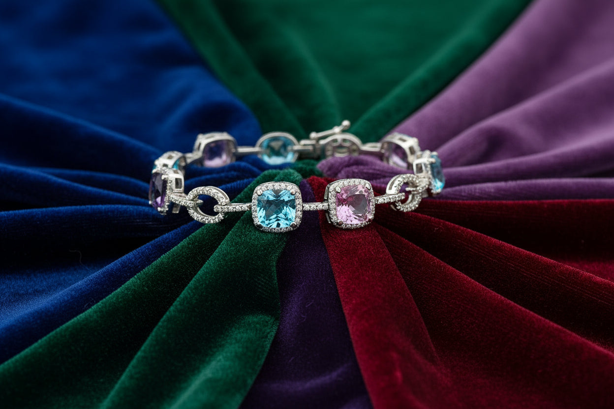 14K WG 0.97CTW DIAMOND, 8.14CTW SEMI PRECIOUS STONE BRACELET