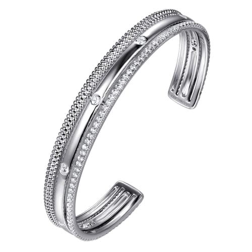 (S2203376) Sterling Silver 1.70ctw White Sapphire Bujukan Multi Row Cuff Bracelet Sz 6.25" "Gabriel & Co."