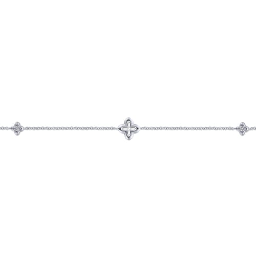(S2205333) Sterling Silver 0.17ctw White Sapphire Clover Station Bracelet 7" "Gabriel & Co."