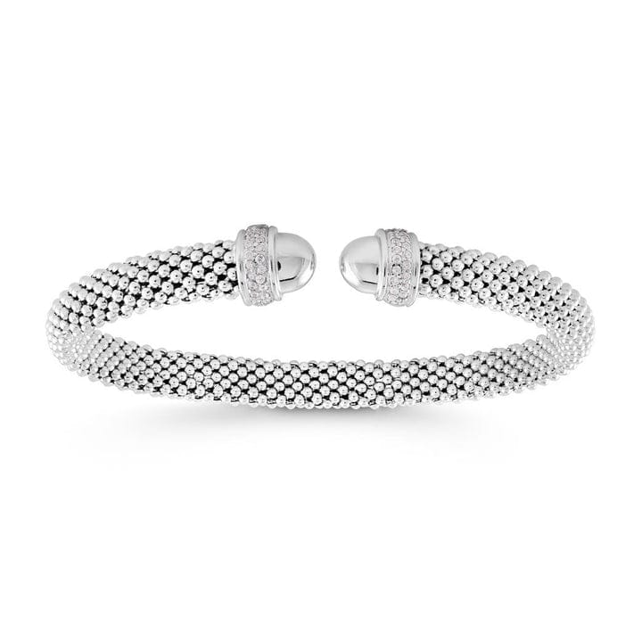 Sterling Silver Mesh Open Bangle with Cubic Zirconia
