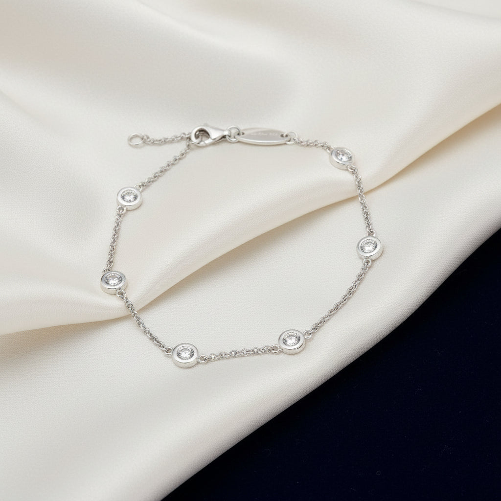 Sterling Silver Stone By The Yard Bracelet Accented with Cubic Zirconia