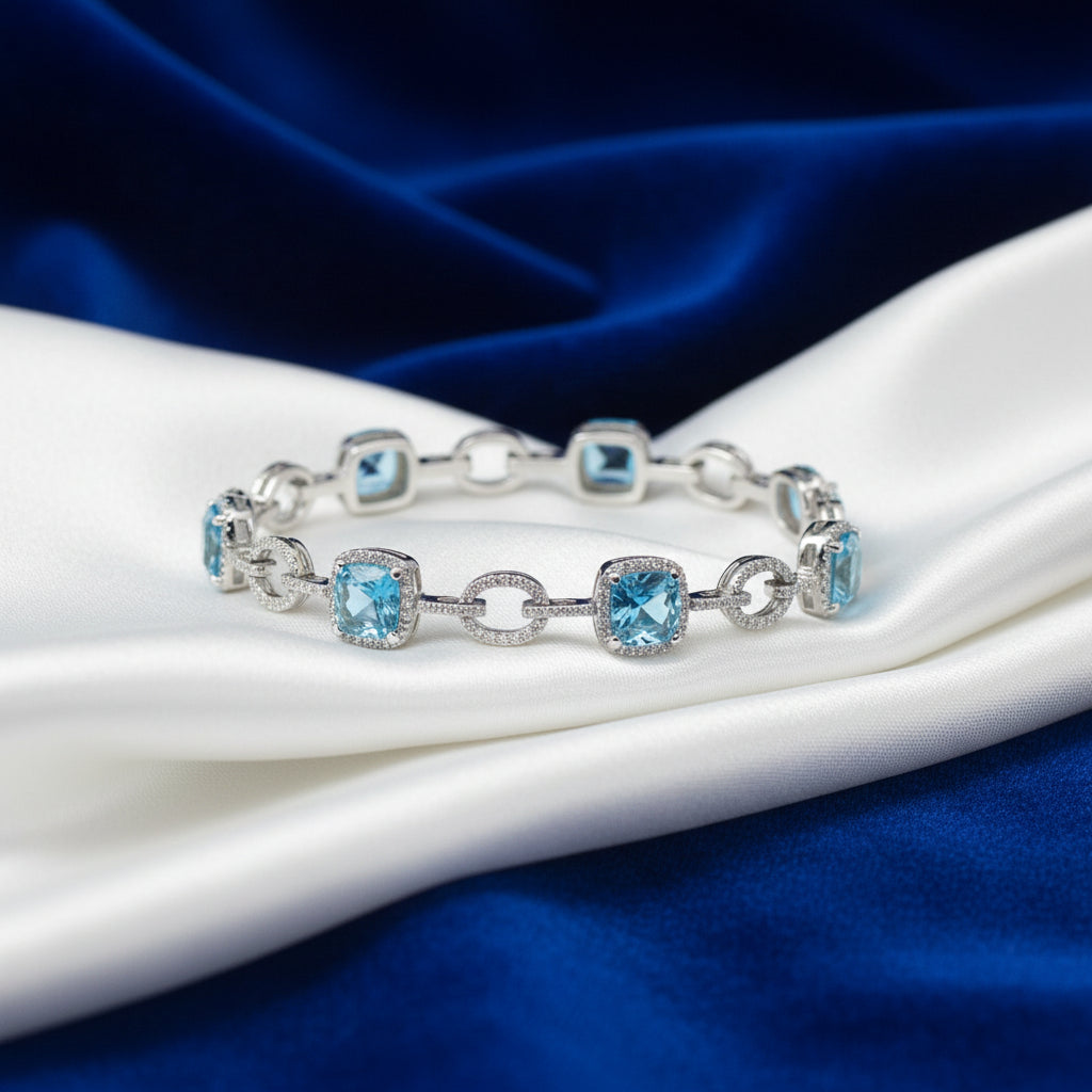 14K white gold Blue Topaz & Diamond bracelet