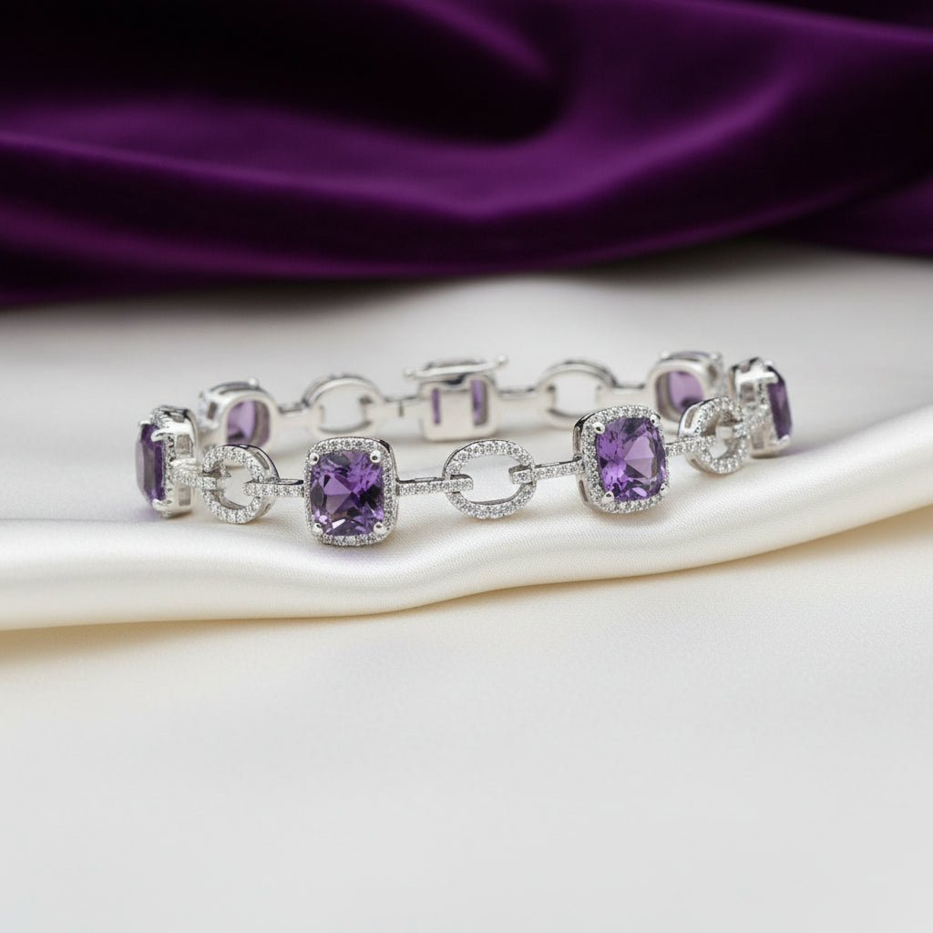 14K white gold Amethyst & Diamond bracelet