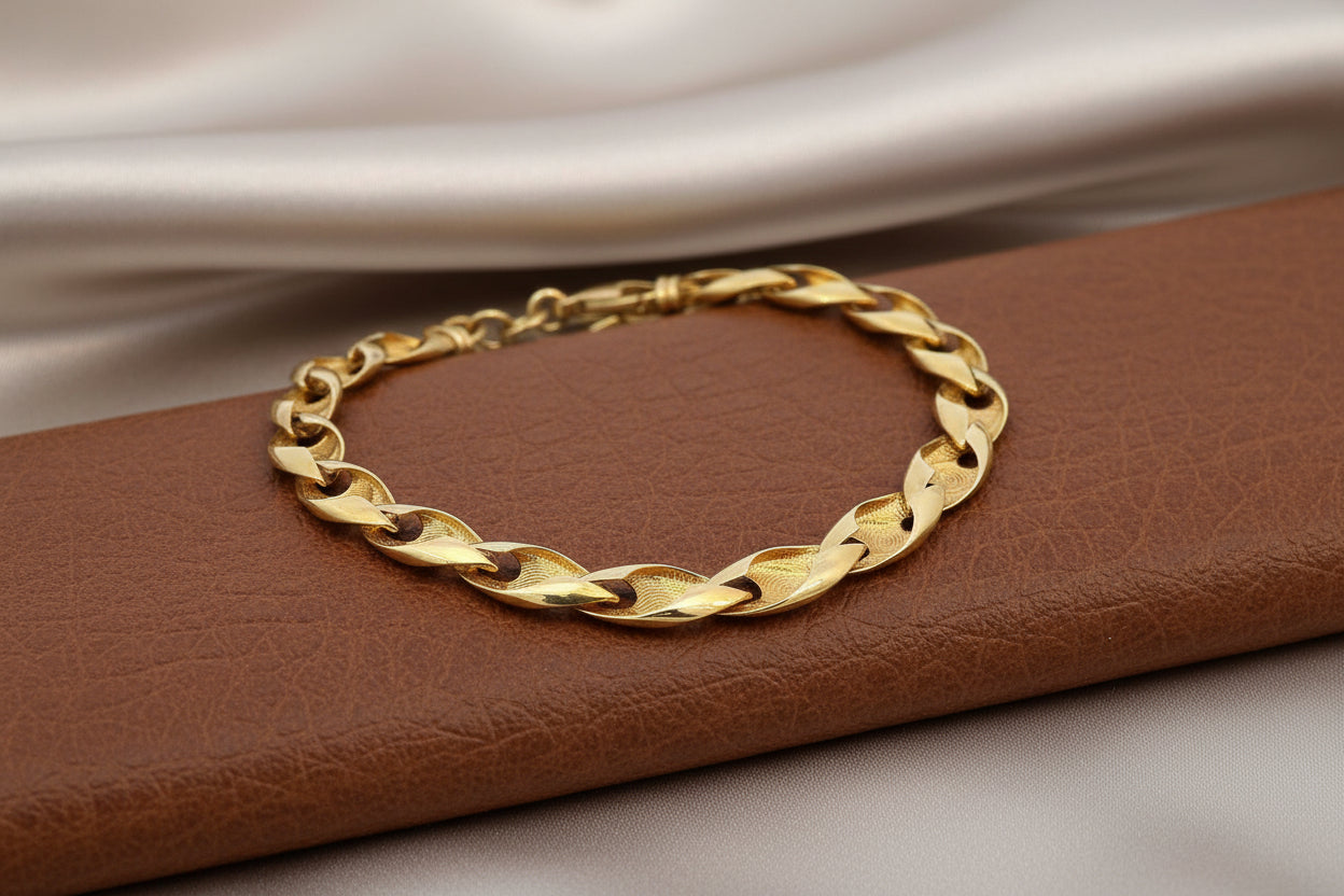 14K YG FANCY LINK BRACELET 7" + 1" EXTENDER
