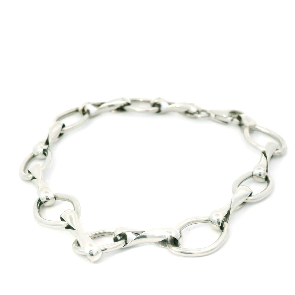 10K White gold semi hollow oval link fancy bracelet
