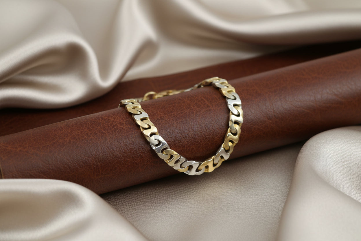 14K YG/WG SOLID MARINE LINK BRACELET WITH HIGH POLISH AND MATTE FINISH 8.5"