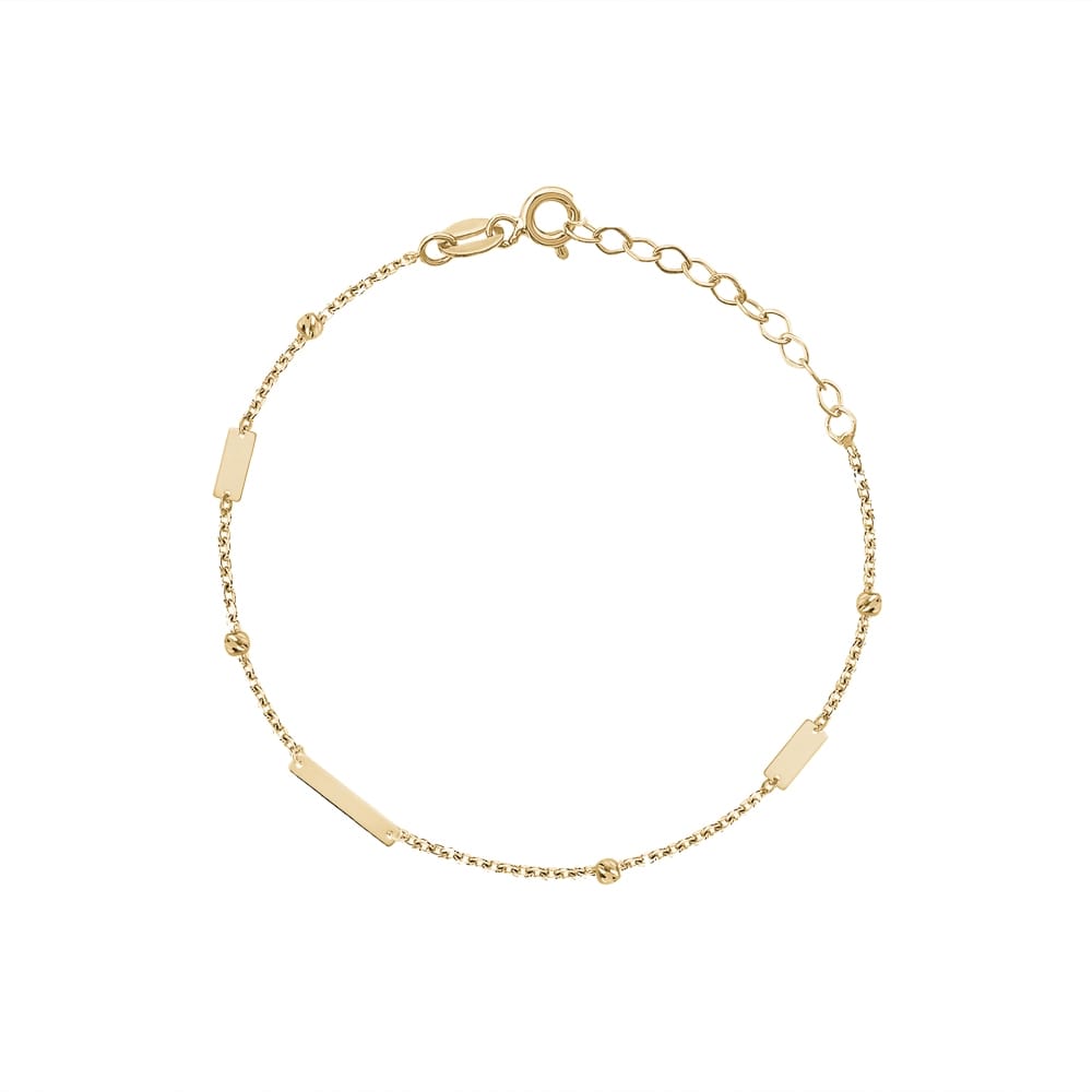 10K YG Flat Bar Link & DC Ball Bracelet - 7.25"