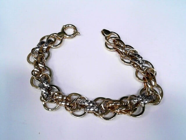 14K TRI GOLD DBL OPEN LINK BRACELET 8"