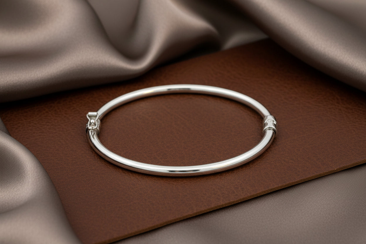 Sterling Silver Rhd Hinged Baby Bangle