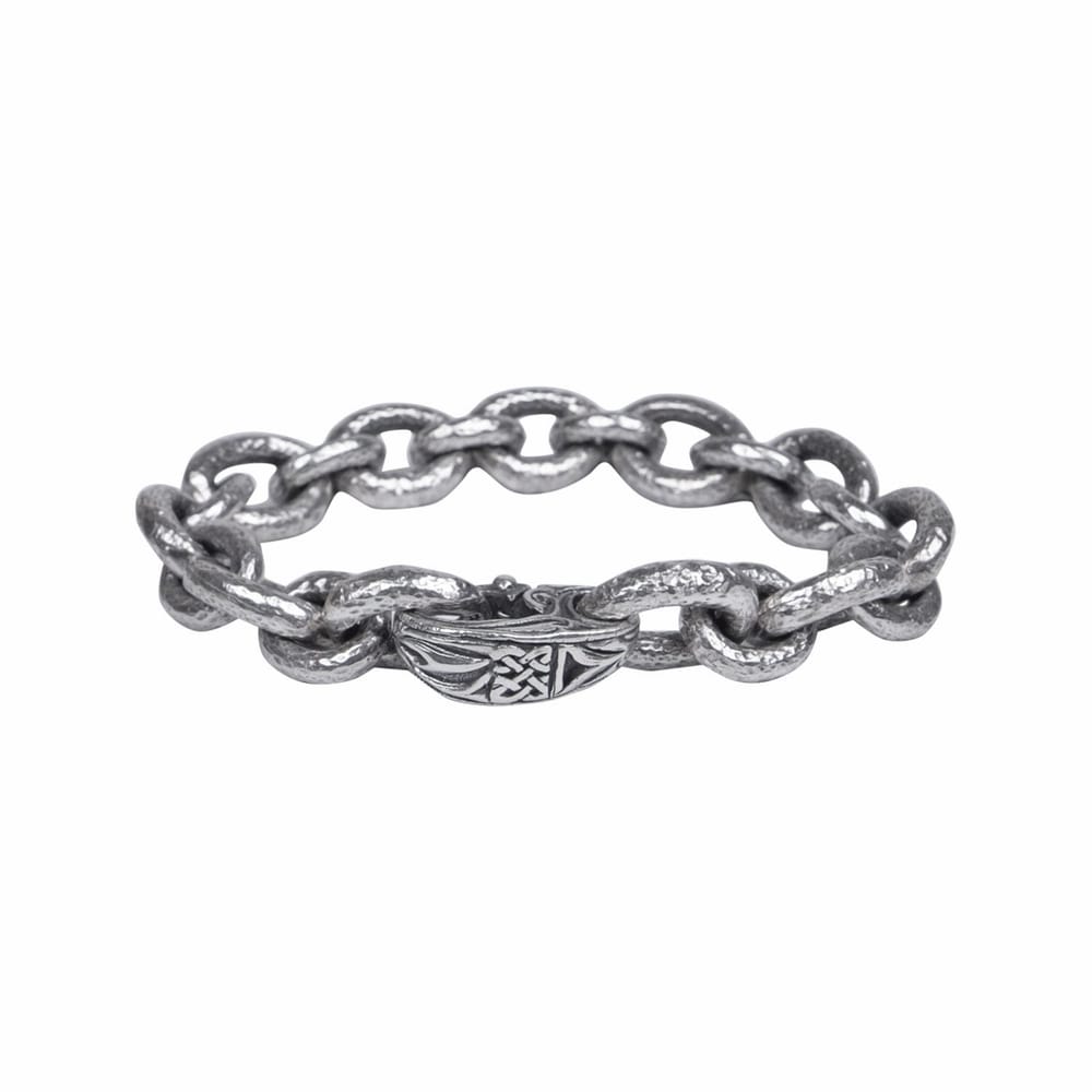 KEITH JACK SS HEAVY HAMMERED OVAL & SMALL LINK BRACELET -8.25"
