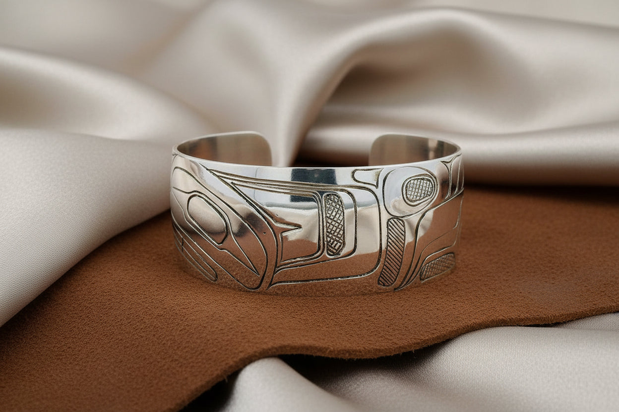 SS NATIVE CARVED CUFF STYLE BRACLET