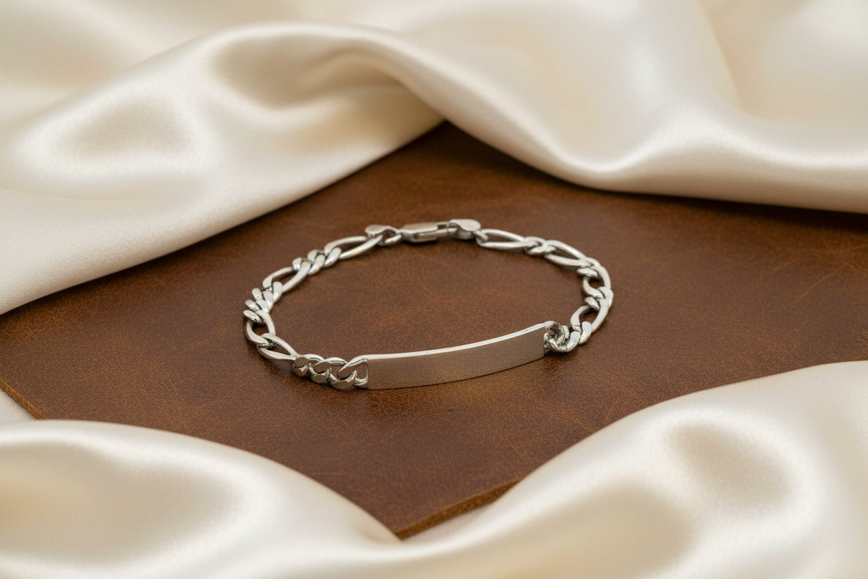 925 silver Figaro Chain ID Bracelet