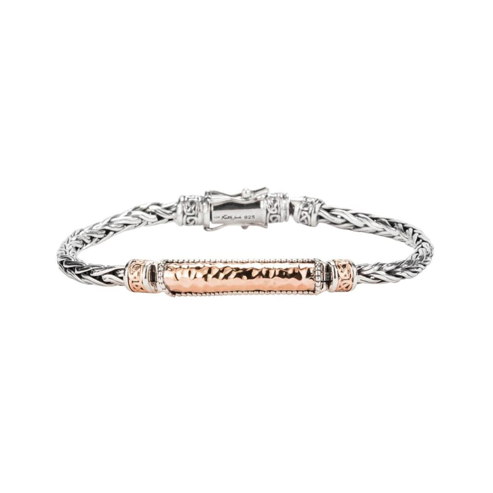 KEITH JACK SS 10K RG WHEAT LINK HINGED BRACELET WITH HAMMERED BAR LENGTH 7.5"