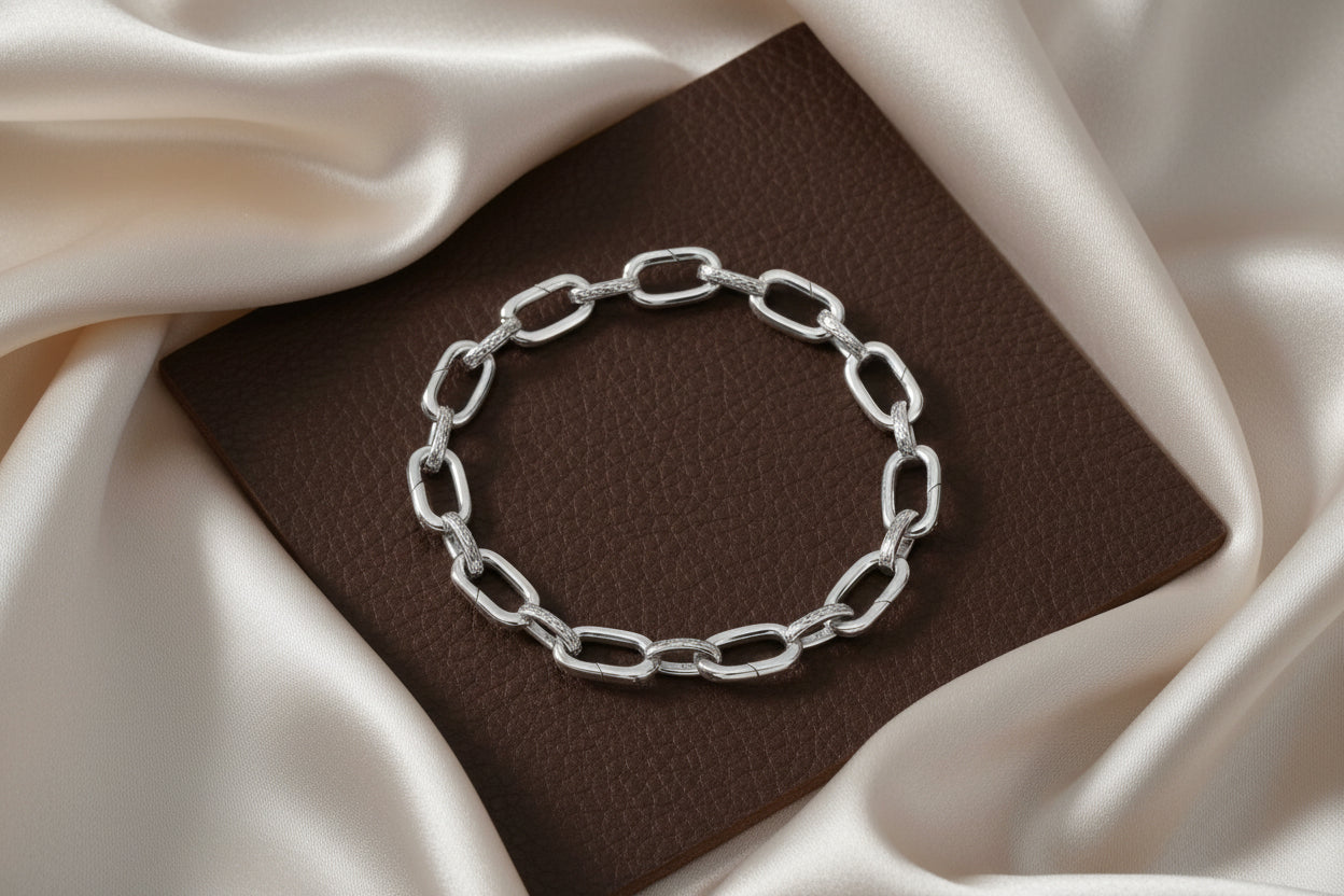 Oxidized Silver Hinged Paperclip Link Charm Bracelet