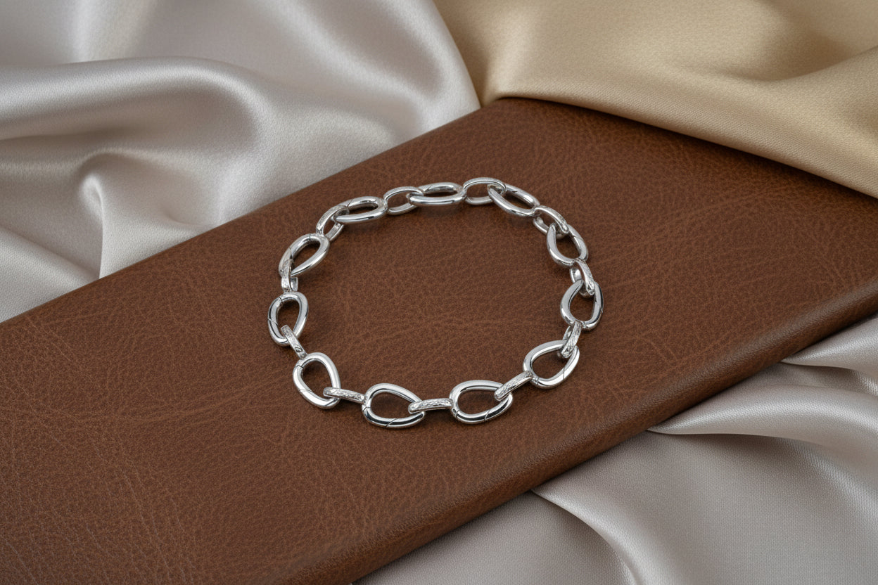 Oxidized Silver Hinged Stirrup Link Charm Bracelet