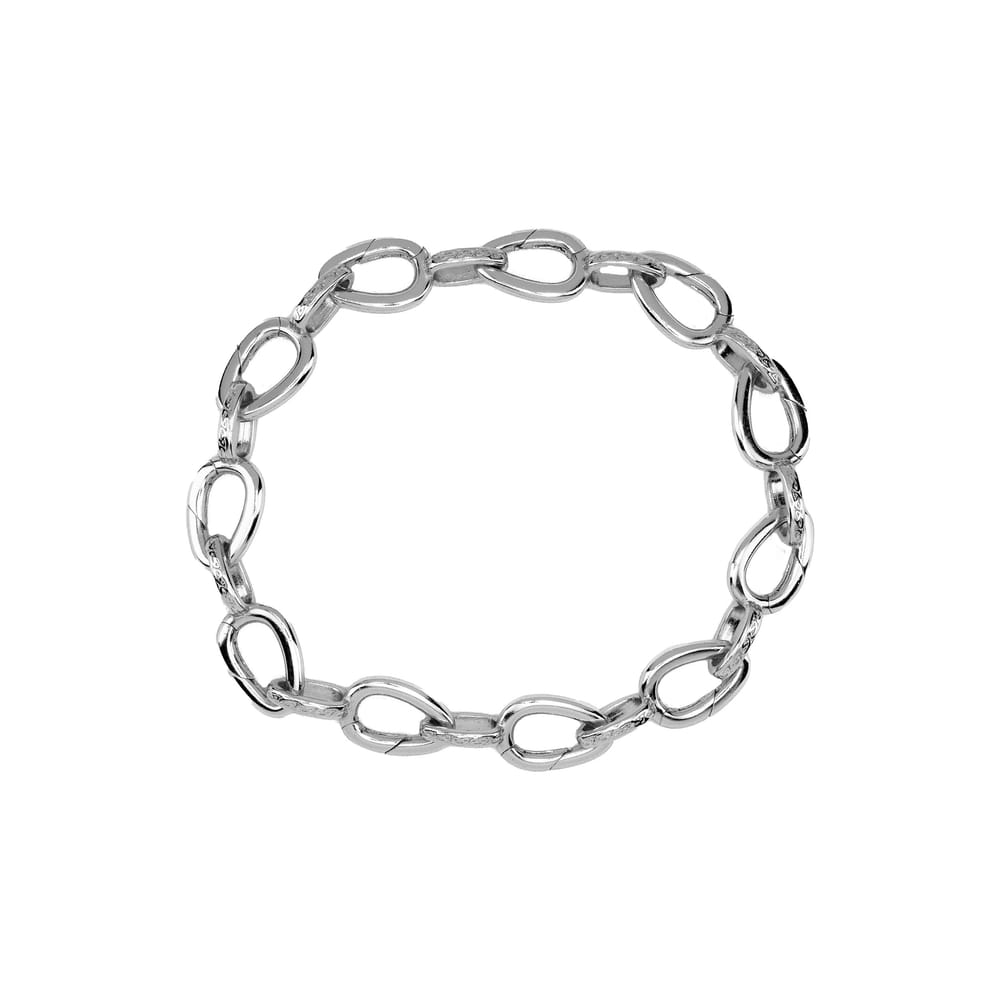 Oxidized Silver Hinged Stirrup Link Charm Bracelet