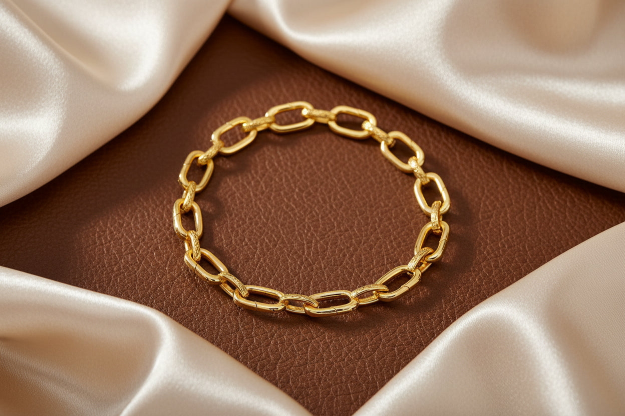 18k Vermeil over Silver Hinged Paperclip Link Charm Bracelet