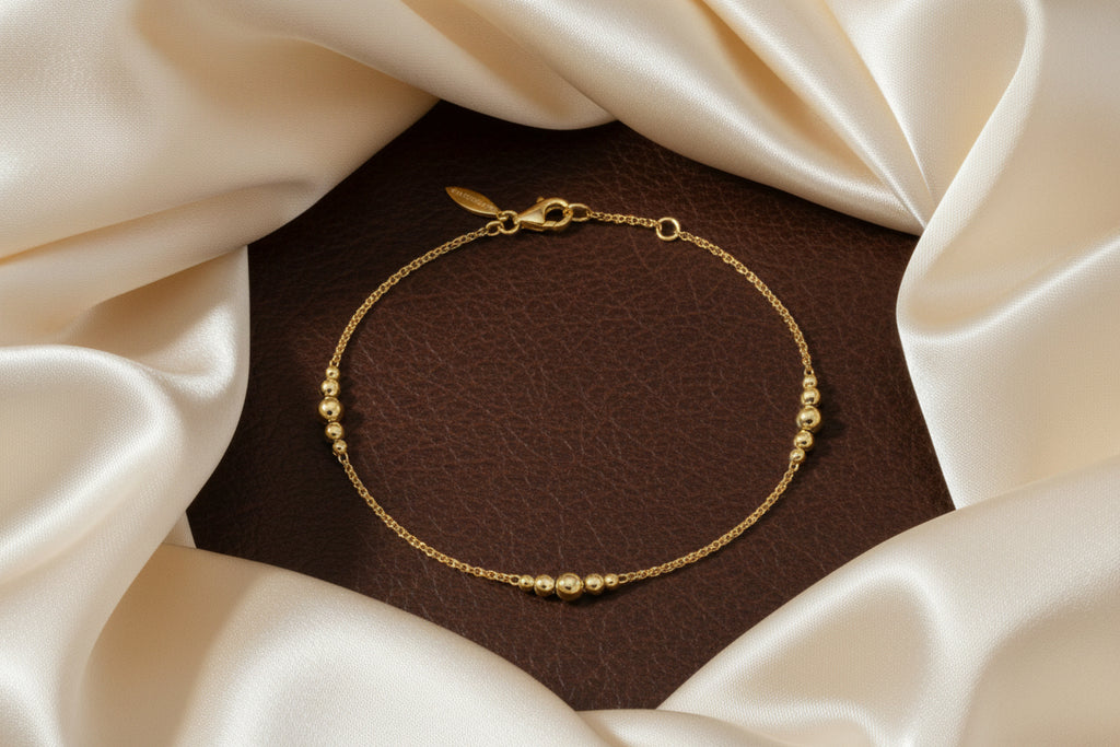 (S2205349) 14K YG Graduating Bead Bujukan Station Bracelet 7" "Gabriel & Co."
