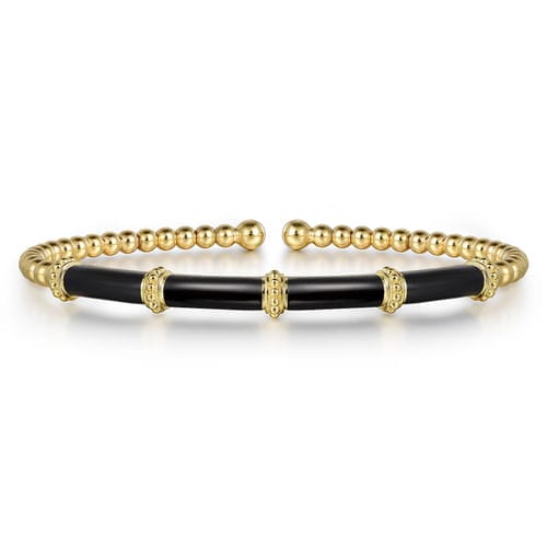 (S2205375) 14K YG Bujukan and Bar Split Bangle with Black Enamel Size 6.25 "Gabriel & Co"
